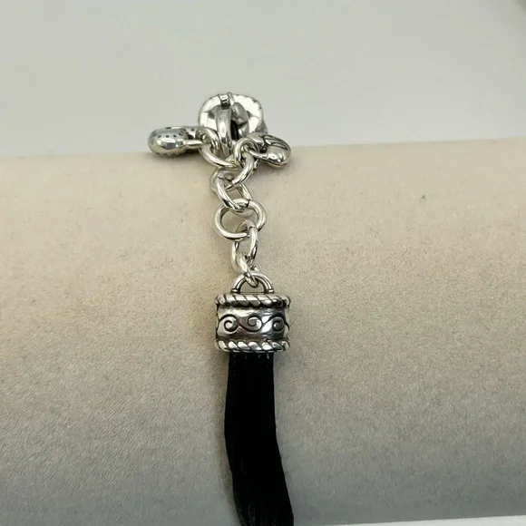 Brighton Heritage Heart Bracelet 8" Silver Plated Black Corded Strap J32460 - Picture 6 of 9